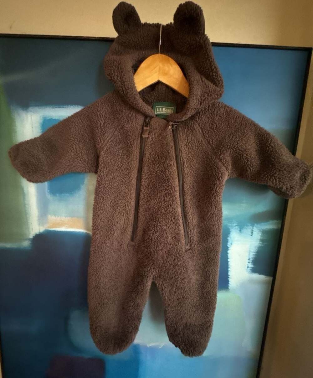 LL Bean Brown Bear Fleece Bunting Hooded Pramsuit Infant